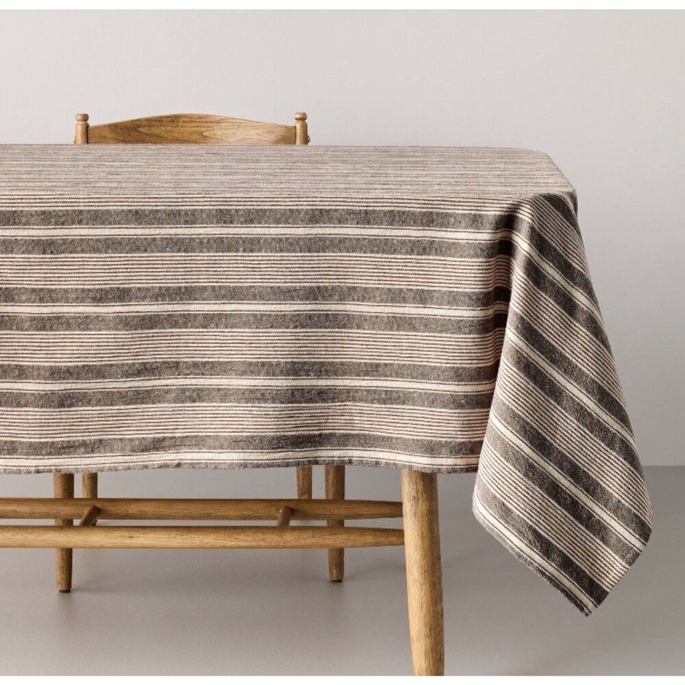 84” x 60” tablecloth, toffee stripe hearth and hand with magnolia cotton/linen